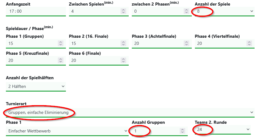 Einstellungen Champions-League-Format