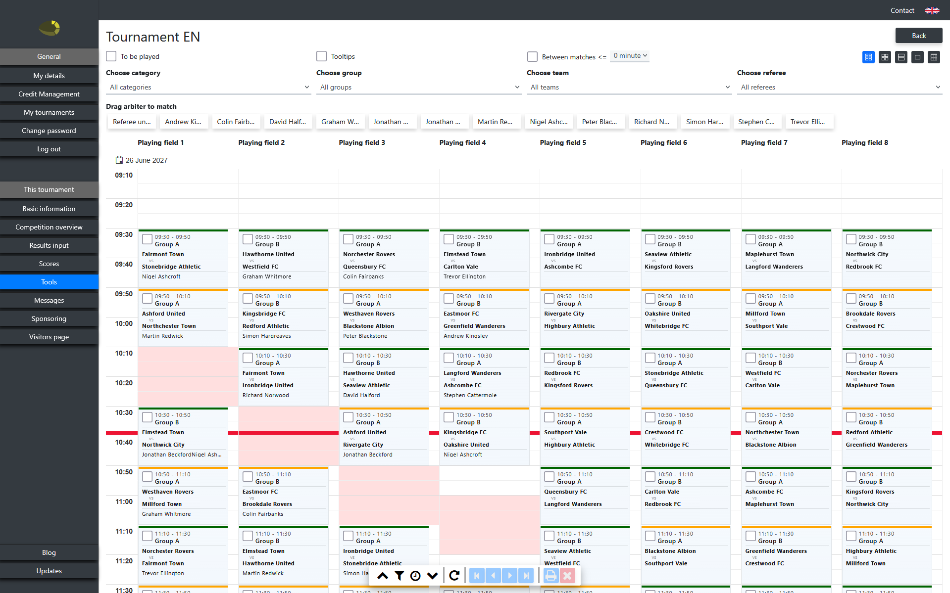 mijntoernooi.info match planning with multiple fields and referees