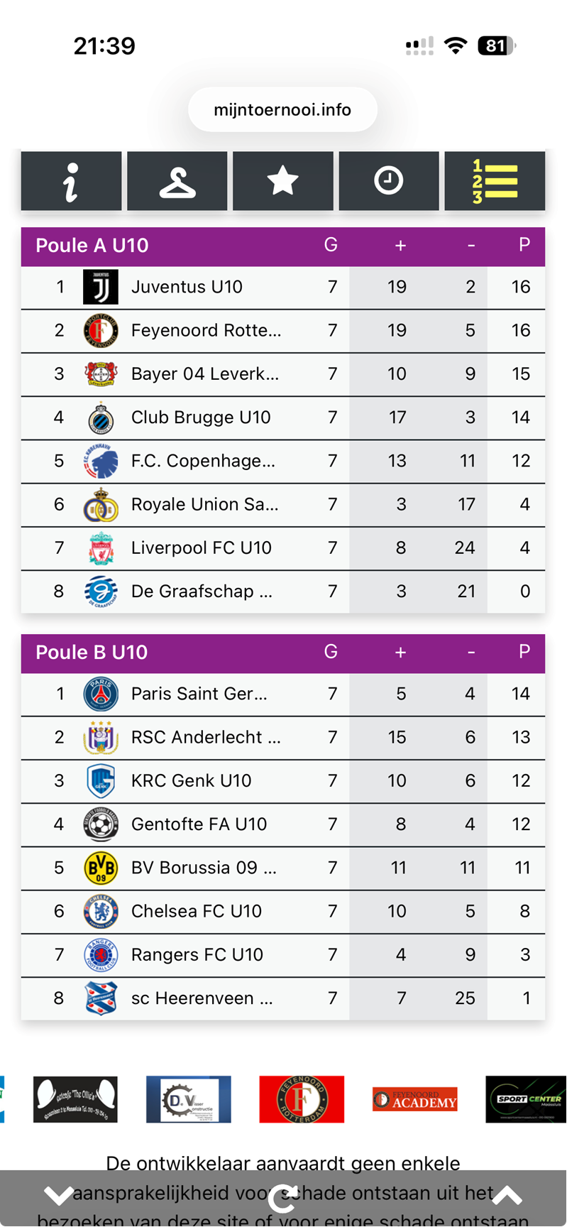 Mobiele standenpagina