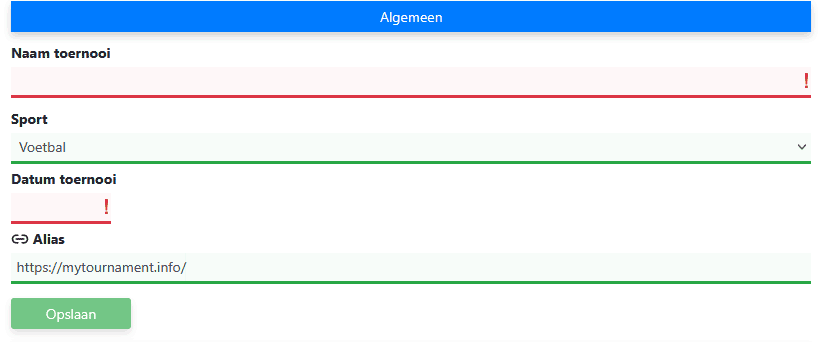 Algemene gegevens toernooi invoeren in Mijntoernooi.info