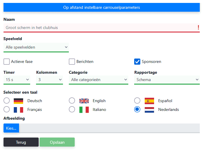 Instelscherm carrouselparameters presentatiescherm