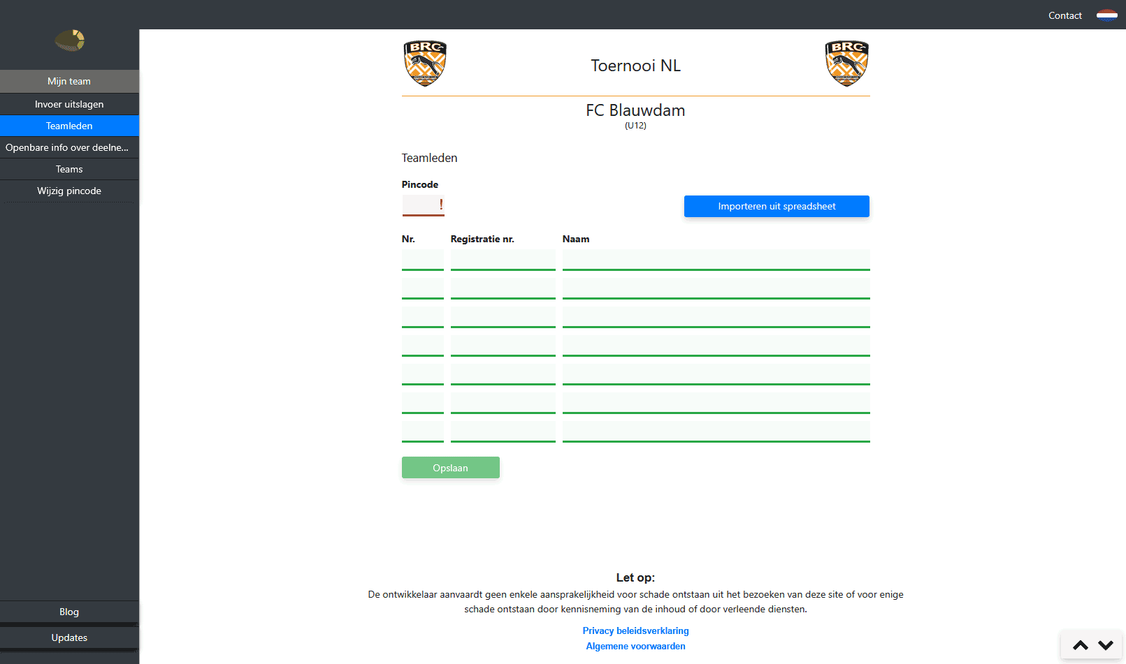 Teammanager omgeving