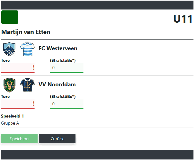 Uitslag invoeren door organisator