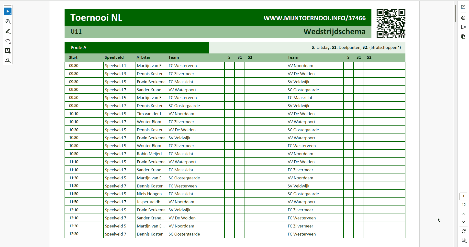 Wedstrijdschema-rapportage per categorie